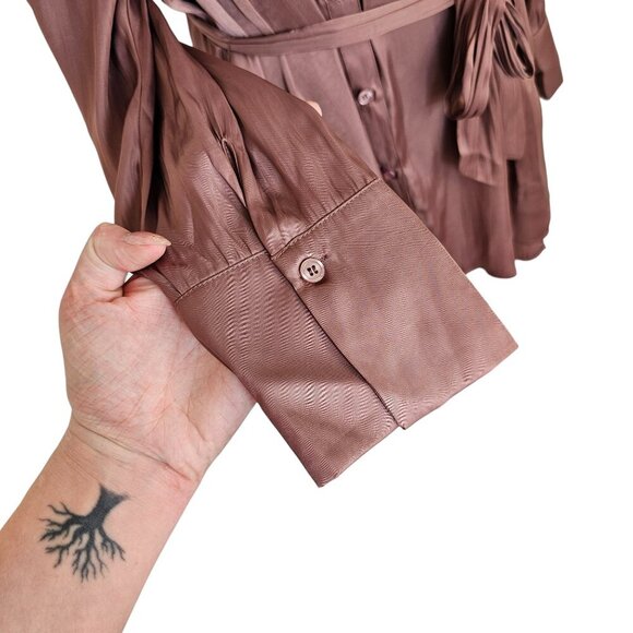 LBLC The Label Taylor Dress Satin Soft Mauve T-Shirt Wrap Dress Sz L - Picture 7 of 14